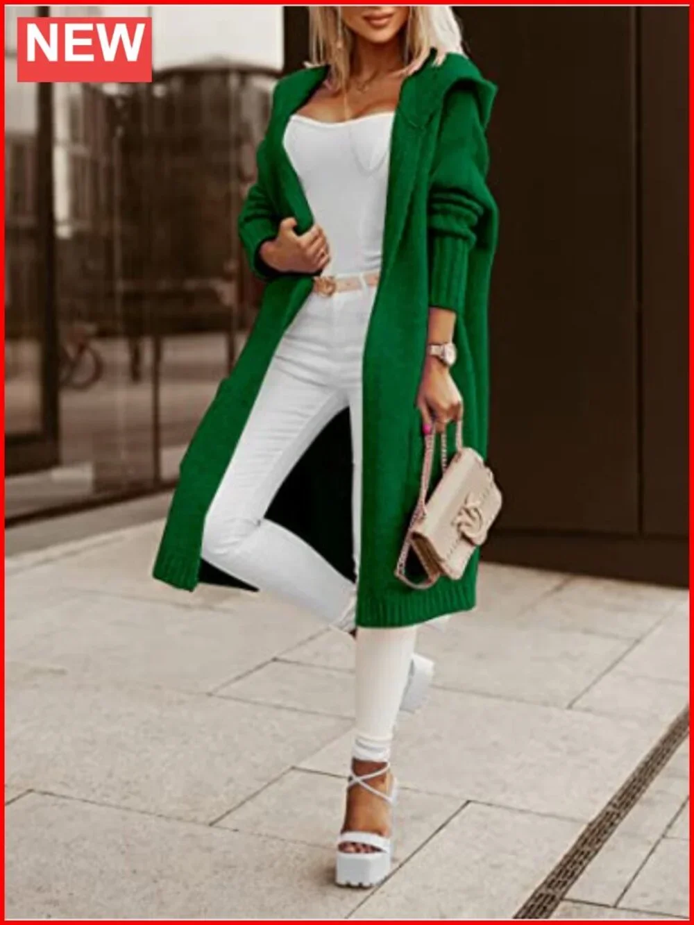 Long Hooded Cardigan Cable Knit Chunky Sweater Coat Oversized